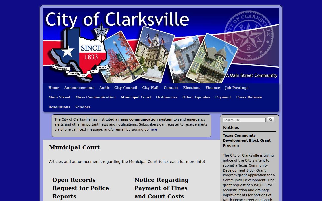 Clarksville Municipal Court criminal records page