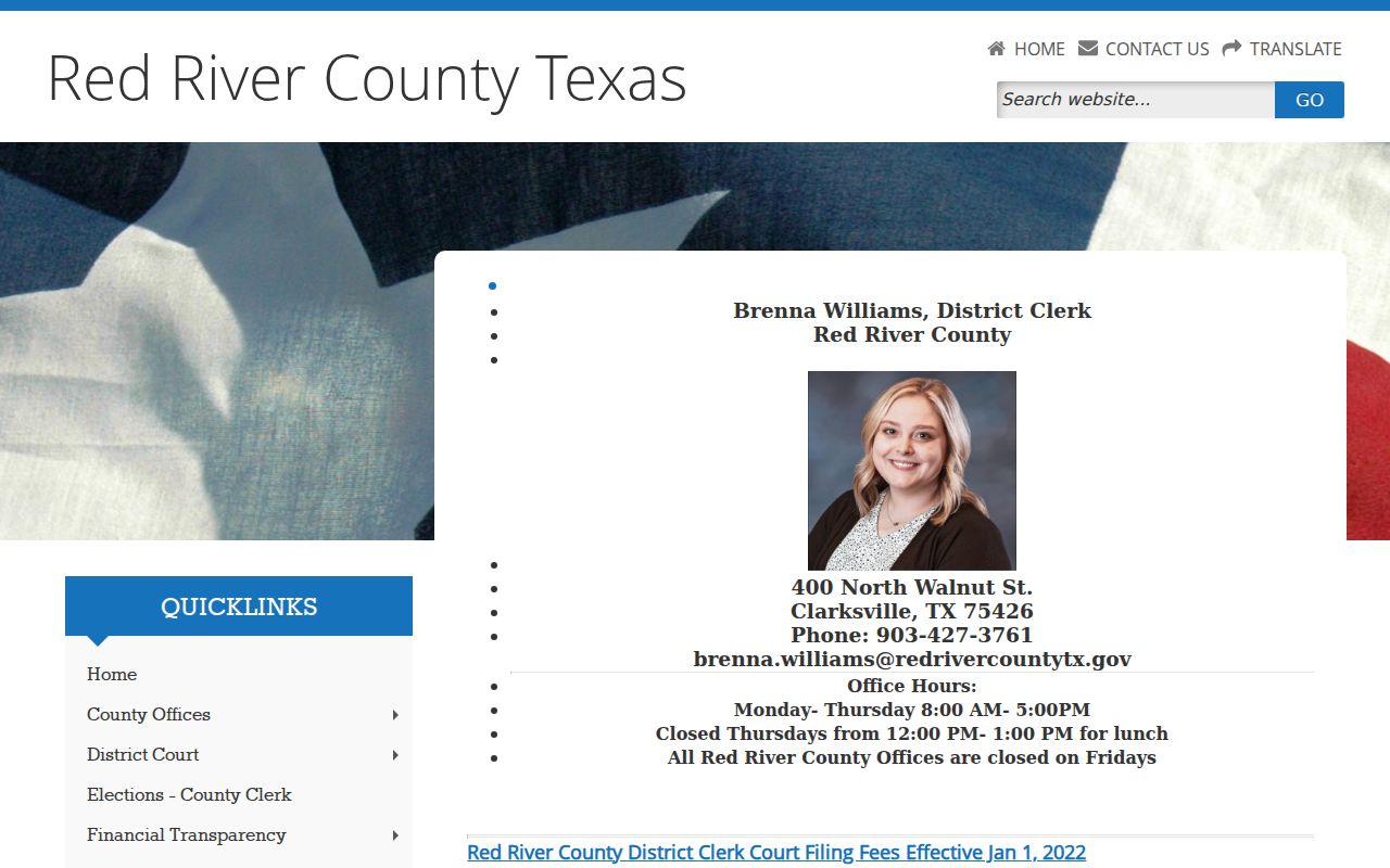 Red River County court case lookup at the District Clerk page