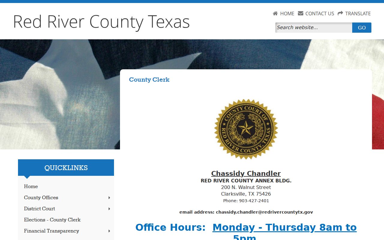 Red River County Clerk access for misdemeanor court case lookup