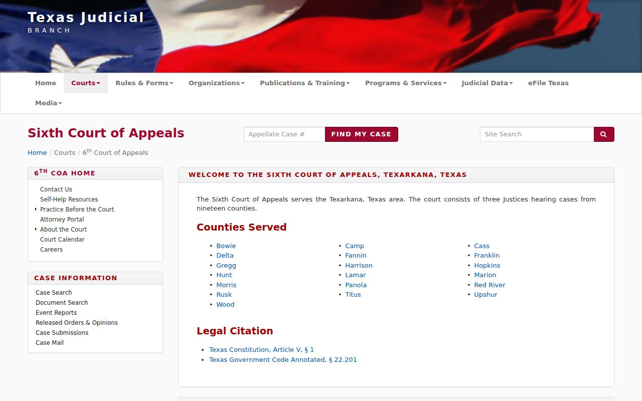 Sixth Court of Appeals source for Red River County criminal case appeals