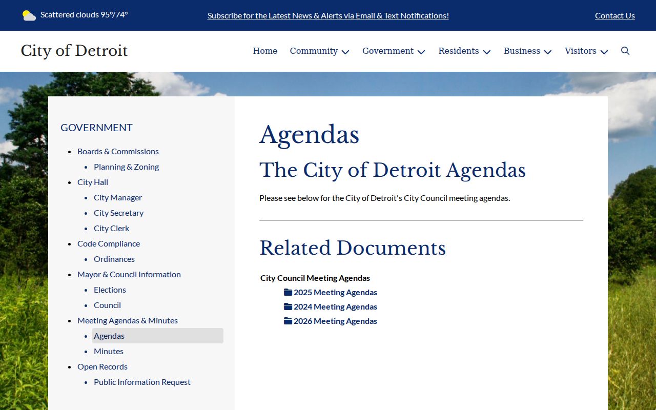 Detroit public agenda archive distinct from criminal case records