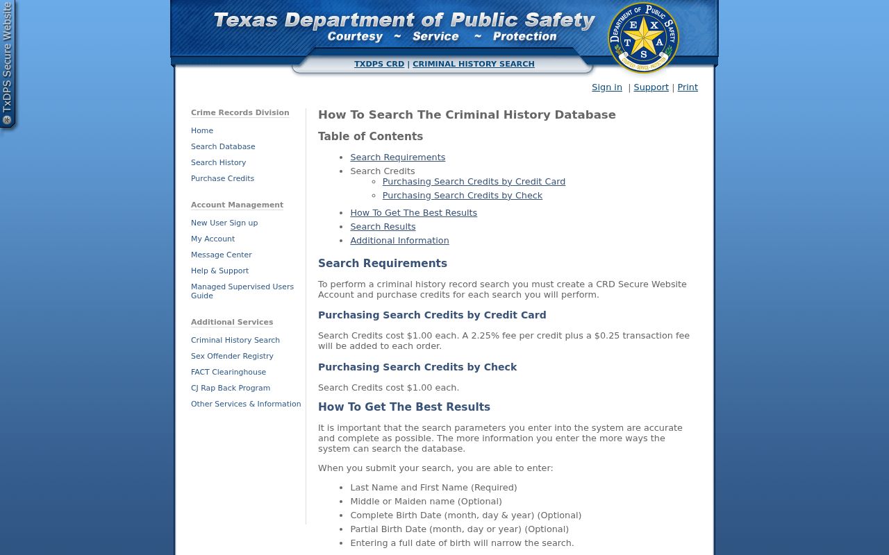 Red River County criminal history DPS search instructions