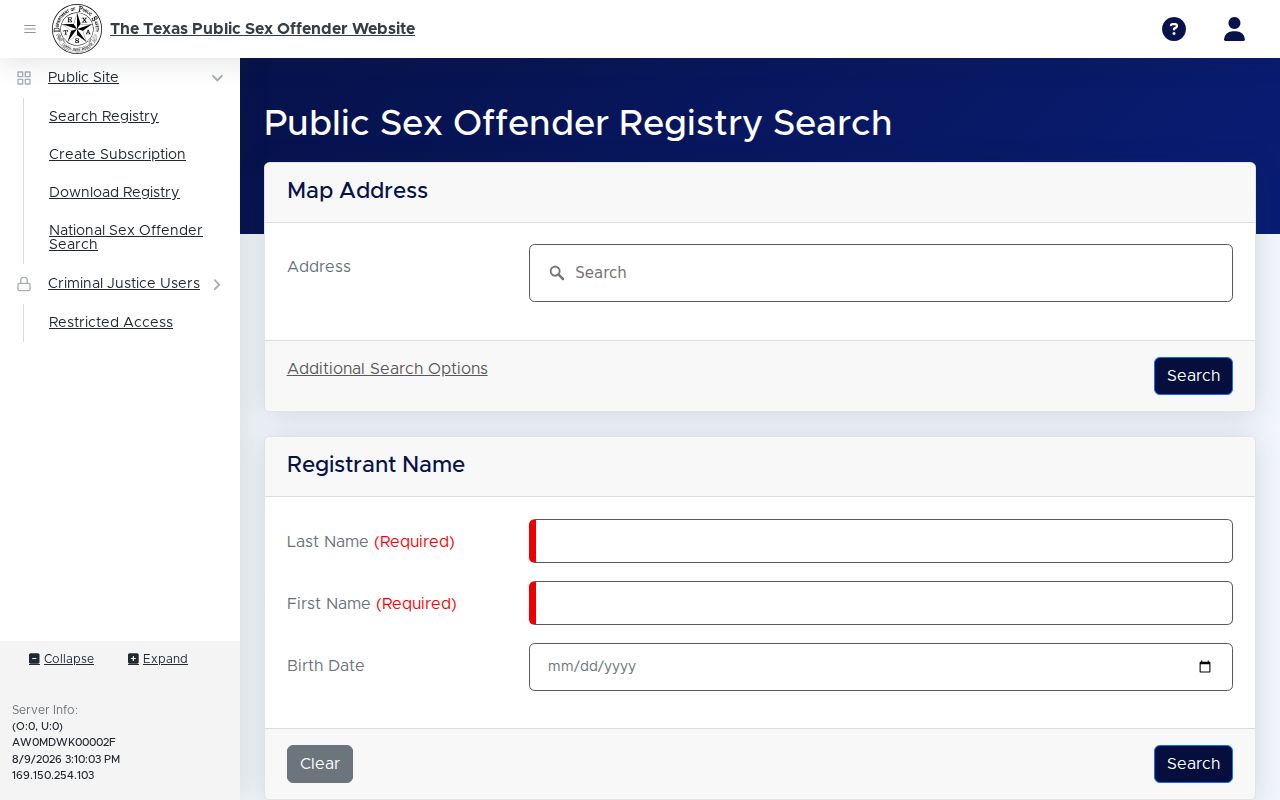 Red River County criminal records Texas sex offender registry search