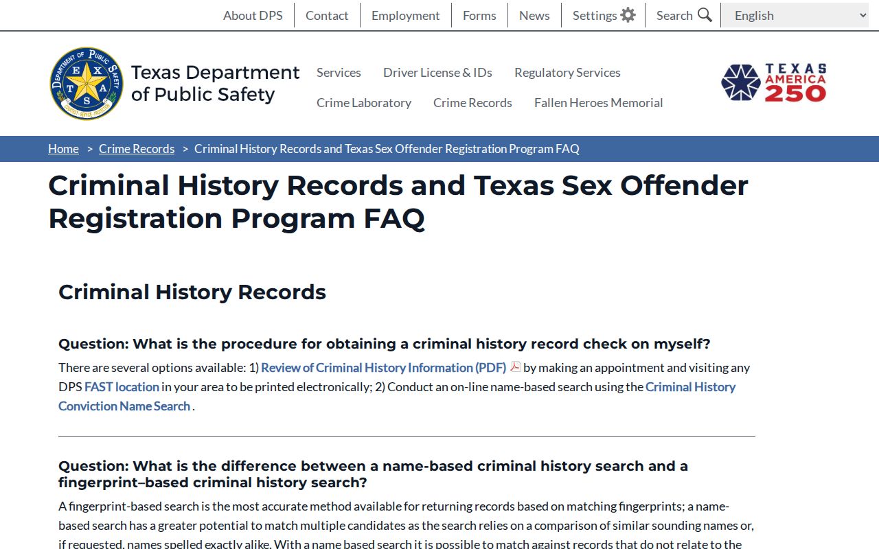 DPS registry FAQ for Red River County sex offender profile review
