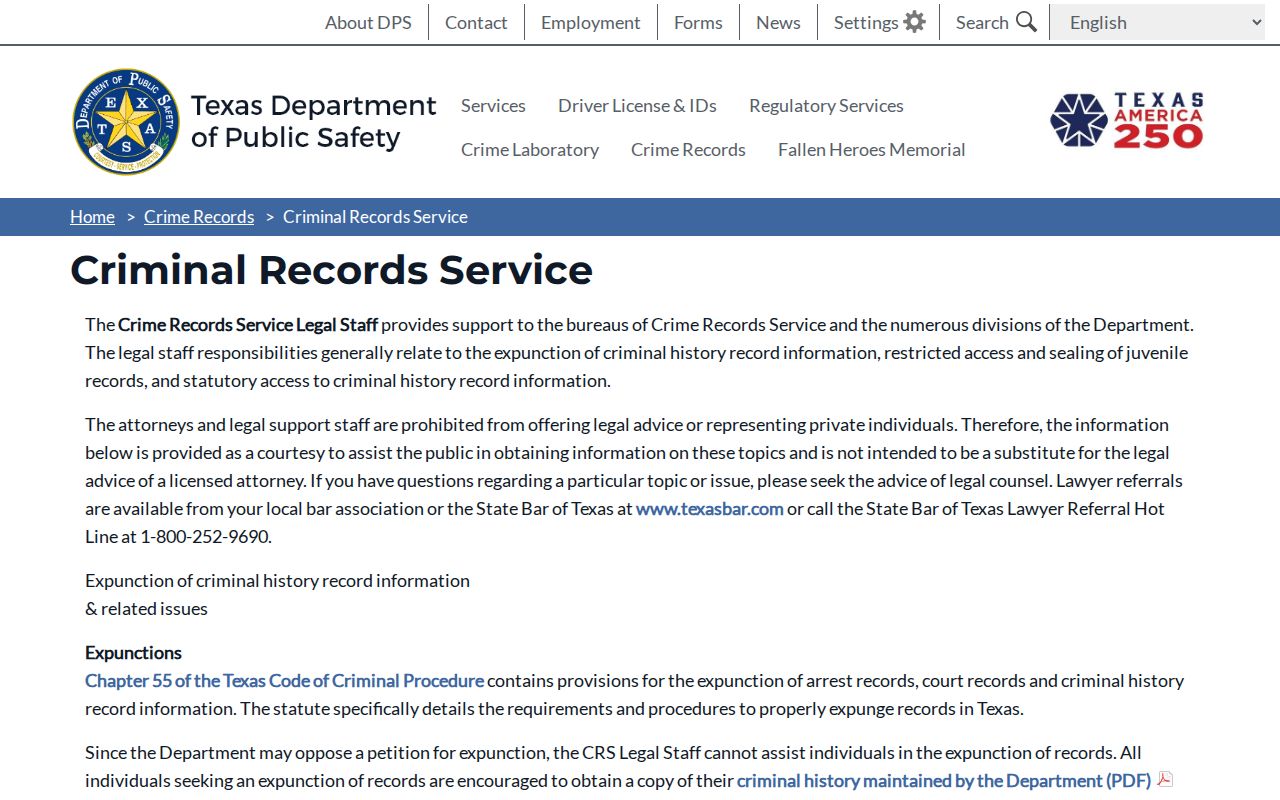 DPS Crime Records Service supporting Red River County offender lookups